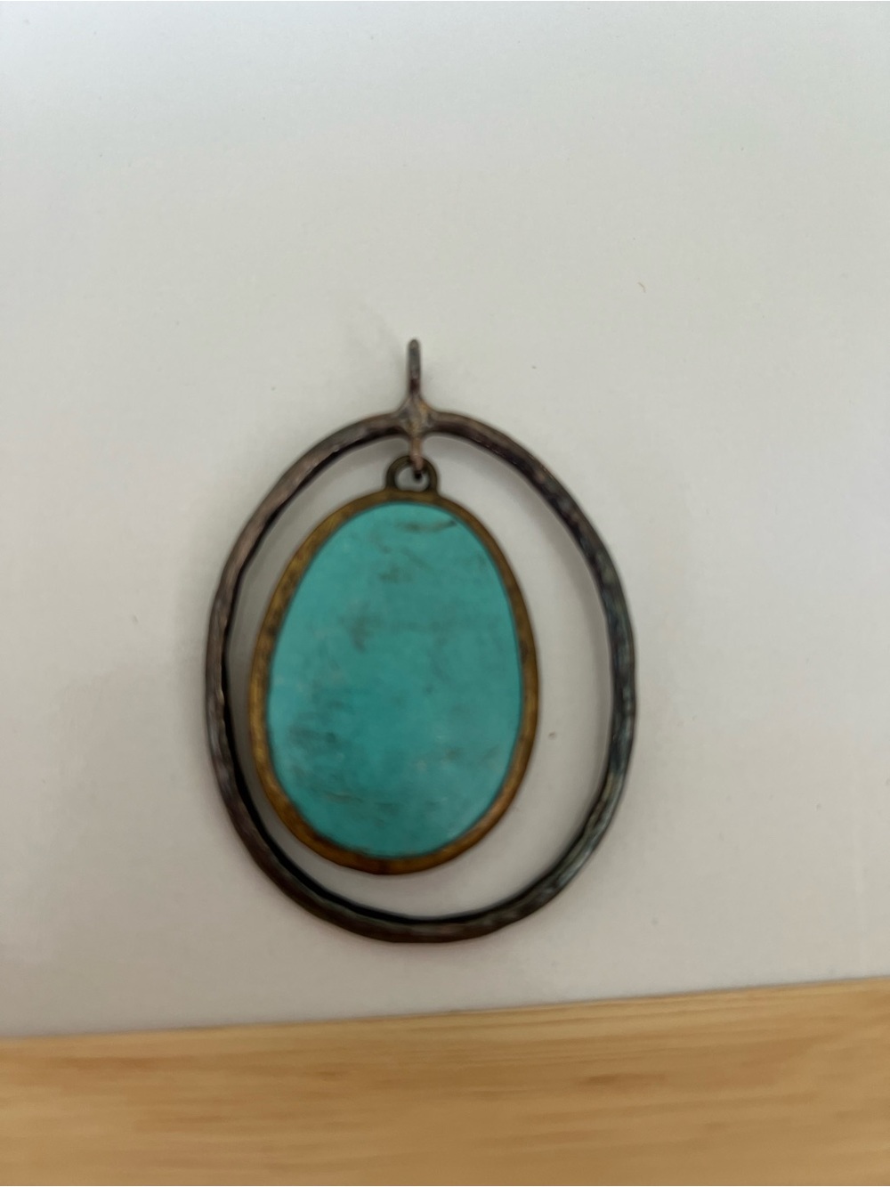 Turquoise Oval Pendant Necklace - Blue Green Stone in Mixed Metal Pandora